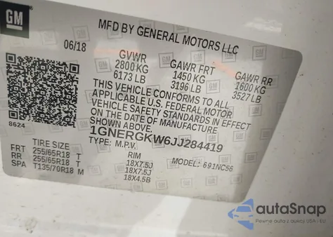 2018 Chevrolet Traverse 1Lt from USA, damaged, VIN 1GNERGKW6JJ284419